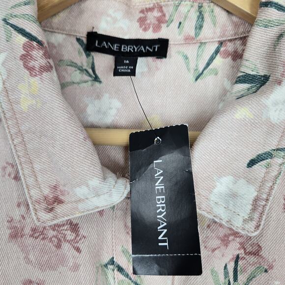 Lane Bryant Denim Jacket Sz 16 Pink Floral 100% Cotton Pockets Boho Cottagecore - Picture 10 of 15